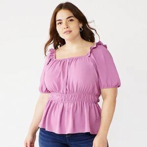 Nine West Pink Purple Puff Sleeve Ruffled Blouse Size XL